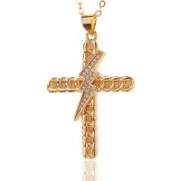 Cubic Zircon Micro Pave Brass Necklace, Cross, gold color plated, micro pave cubic zirconia & for woman, 26x39mm, Length:Approx 17.7 Inch, Sold By PC