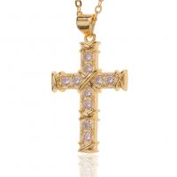 Cubic Zircon Micro Pave Brass Necklace, Cross, gold color plated, micro pave cubic zirconia & for woman, 19x33mm, Length:Approx 17.7 Inch, Sold By PC