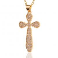 Cubic Zircon Micro Pave Brass Necklace, Cross, gold color plated, micro pave cubic zirconia, 17x35mm, Length:Approx 17.7 Inch, Sold By PC