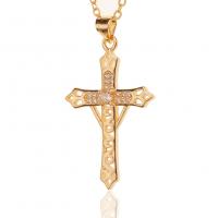 Cubic Zircon Micro Pave Brass Necklace, Cross, gold color plated, micro pave cubic zirconia & for woman & hollow, 21x36mm, Length:Approx 17.7 Inch, Sold By PC