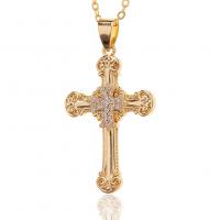 Cubic Zircon Micro Pave Brass Necklace, Cross, gold color plated, micro pave cubic zirconia & for woman, 22x39mm, Length:Approx 17.7 Inch, Sold By PC