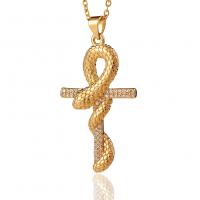 Cubic Zircon Micro Pave Brass Necklace, Cross, gold color plated, micro pave cubic zirconia & for woman, 21x40mm, Length:Approx 17.7 Inch, Sold By PC