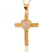 Cubic Zircon Micro Pave Brass Necklace, Cross, gold color plated, micro pave cubic zirconia & for woman, 26x40mm, Length:Approx 17.7 Inch, Sold By PC