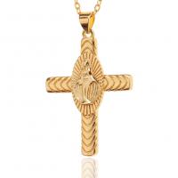 Collier en laiton, croix, Placage de couleur d'or, pour femme, 24x37mm, Longueur:Environ 17.7 pouce, Vendu par PC