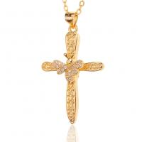 Cubic Zircon Micro Pave Brass Necklace, Cross, gold color plated, micro pave cubic zirconia & for woman, 23x37mm, Length:Approx 17.7 Inch, Sold By PC
