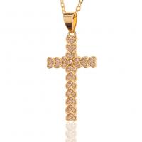 Cubic Zircon Micro Pave Brass Necklace, Cross, gold color plated, micro pave cubic zirconia & for woman, 19x37mm, Length:Approx 17.7 Inch, Sold By PC