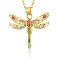 Kubieke Zirkoon Micro Pave Brass Ketting, Messing, Dragonfly, gold plated, micro pave zirconia & voor vrouw & hol, 33x33mm, Lengte Ca 17.7 inch, Verkocht door PC