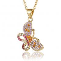 Cubic Zircon Micro Pave Brass Necklace, Butterfly, gold color plated, micro pave cubic zirconia & for woman, 13x26mm, Length:Approx 17.7 Inch, Sold By PC