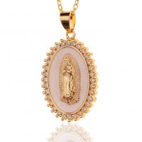 Cubic Zircon Micro Pave Brass Necklace Virgin Mary gold color plated micro pave cubic zirconia & for woman & enamel Length Approx 17.7 Inch Sold By PC