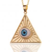 Ожерелья из латуни, Латунь, с пластик, Треугольник, плакирован золотом, с рисунком глаз & Женский, 35x38mm, длина:Приблизительно 17.7 дюймовый, продается PC