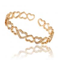 Brass Cuff Bangle, gold color plated, Adjustable & micro pave cubic zirconia & for woman & hollow, 60mm, Sold By PC
