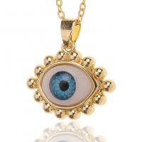 Ожерелья из латуни, Латунь, с пластик, Глаз, плакирован золотом, с рисунком глаз & Женский, 23x24mm, длина:Приблизительно 17.7 дюймовый, продается PC