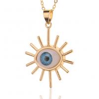 Ожерелья из латуни, Латунь, с пластик, плакирован золотом, с рисунком глаз & Женский, 27x39mm, длина:Приблизительно 17.7 дюймовый, продается PC