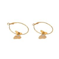 Jern Hoop Earring, Butterfly, mode smykker & for kvinde & med rhinestone, gylden, nikkel, bly & cadmium fri, 40x40mm, Solgt af par