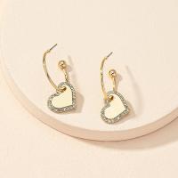 Tibetan Style Drop Earrings, Heart, fashion jewelry & for woman & with rhinestone, golden, nickel, lead & cadmium free, 30x15mm, Sold By Pair
