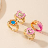 Zink legering Ring Sæt, Zinc Alloy, guldfarve belagt, 4 stykker & mode smykker & for kvinde & med rhinestone, nikkel, bly & cadmium fri, Solgt af sæt