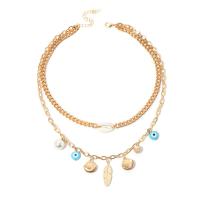 Plastik perle halskæde, Zinc Alloy, med Plastic Pearl, zinklegering karabinlås, for kvinde & emalje, gylden, Solgt af PC