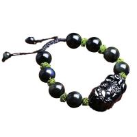 Obsidian Bracelet, with Knot Cord, Fabulous Wild Beast, Unisex, black, Length:Approx 21 cm, Sold By PC
