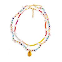 Glasperlen -Halsketten-, Zinklegierung, mit Seedbead & Kunststoff & Kunststoff Perlen, Zinklegierung Karabinerverschluss, für Frau, gemischte Farben, 25mm, Länge:47.2-56 cm, verkauft von PC