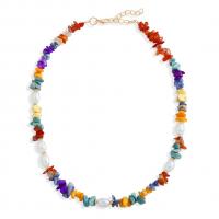 Gemstone smykker halskæde, Zinc Alloy, med Natur grus & Plastic Pearl, for kvinde, blandede farver, Solgt af PC