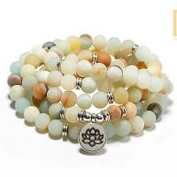Natural Amazonite Bracelets, ​Amazonite​, with Tibetan Style, Round, platinum color plated, Unisex & anti-fatigue & different styles for choice, more colors for choice, 8mm, Approx 108PCs/Strand, Sold By Strand