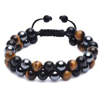 Gemstone Bracelets Natural Stone with Hematite & Zinc Alloy Round platinum color plated & for man 8mm Length Approx 6.5-9.5 Inch Sold By PC