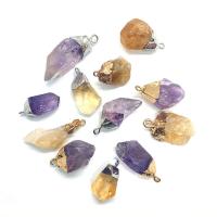 Quartz Gemstone Pendants, Citrine, with Amethyst & Brass, irregular, plated, DIY, more colors for choice, 14x24-15x39mm, Sold By PC