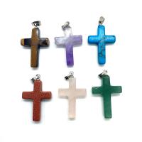 Gemstone Pendants Jewelry, with Brass, Cross, silver color plated, DIY & different materials for choice, more colors for choice, 19x30mm, Sold By PC