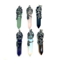 Gemstone Pendants Jewelry, with Brass, Conical, antique silver color plated, different materials for choice, more colors for choice, 16x59mm, Sold By PC