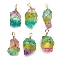 Quartz Gemstone Pendants, with brass wire, irregular, gold color plated, DIY, mixed colors, 21x52-30x62mm, Sold By PC