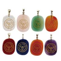 Gemstone Pendants Jewelry, with Brass, Ellipse, silver color plated, different materials for choice, more colors for choice, 20x25mm, Sold By PC