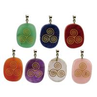 Gemstone Pendants Jewelry, with Brass, Ellipse, silver color plated, different materials for choice, more colors for choice, 20x25mm, Sold By PC