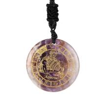 ametista pendente, 12 Segni zodiacali, Inciso, unisex & stili diversi per la scelta, viola, 30mm, Venduto da PC