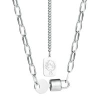 Titanium Steel Necklace, with 1.97inch extender chain, fashion jewelry & for woman, silver color, 30x10mm, Length:Approx 17.72 Inch, Sold By PC