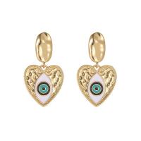 Brass Drop Earring, Heart, gold color plated, fashion jewelry & evil eye pattern & enamel, golden, nickel, lead & cadmium free, 17.70x32mm, 10Pairs/Lot, Sold By Lot