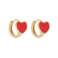 Brass Huggie Hoop Earring Heart gold color plated fashion jewelry & for woman & enamel nickel lead & cadmium free Sold By Lot