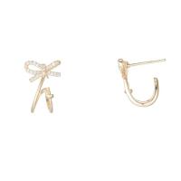 Brass Earring Stud Component gold color plated & micro pave cubic zirconia nickel lead & cadmium free Sold By Lot