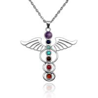 Natural Gemstone Necklace, with Tibetan Style, Angel Wing, silver color plated, fashion jewelry & polished & Unisex & oval chain, multi-colored, 58x56mm, Sold Per Approx 50 cm Strand