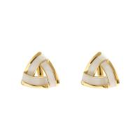 Tibetan Style Stud Earring, Triangle, gold color plated, for woman & enamel & hollow, nickel, lead & cadmium free, 20x20mm, Sold By Pair