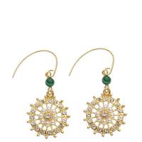 Tibetan Style Drop Earrings, with Resin & Plastic Pearl, Steering Wheel, gold color plated, for woman & with rhinestone & hollow, nickel, lead & cadmium free, 41mm, Sold By Pair