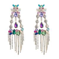 Fashion Fringe Earrings, Tibetan Style, with Glass Rhinestone, Geometrical Pattern, gold color plated, for woman & with rhinestone, more colors for choice, nickel, lead & cadmium free, 42x135mm, Sold By Pair