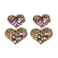 Rhinestone Earring, Tibetan Style, Heart, gold color plated, for woman & with rhinestone, more colors for choice, nickel, lead & cadmium free, 38x52mm, Sold By Pair