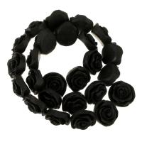 goutte, Rose, sculpté, noire, 17x18x9mm, 25PC/brin, Vendu par Environ 15.5 pouce brin