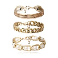alliage de zinc Set de bracelet, avec perle de plastique, Placage de couleur d'or, trois pièces & pour femme, protéger l'environnement, sans nickel, plomb et cadmium, Vendu par fixé
