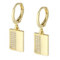 Huggie Hoop Drop Earring Brass Rectangle gold color plated fashion jewelry & micro pave cubic zirconia & for woman golden Sold By Lot