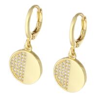 Huggie Hoop Drop Earring, Brass, Round, gold color plated, fashion jewelry & micro pave cubic zirconia & for woman, golden, 28x12x14mm, 10Pairs/Lot, Sold By Lot