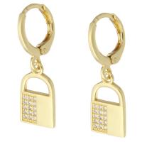 Huggie Hoop Drop Earring, Brass, Lock, gold color plated, fashion jewelry & micro pave cubic zirconia & for woman, golden, 28x8.50x15mm, 10Pairs/Lot, Sold By Lot