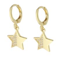 Huggie Hoop Drop Earring Brass Star gold color plated fashion jewelry & micro pave cubic zirconia & for woman golden Sold By Lot