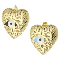 Cubic Zirconia Micro Pave Brass Pendant, Heart, gold color plated, fashion jewelry & evil eye pattern & micro pave cubic zirconia & enamel, more colors for choice, 28x29x11mm, Hole:Approx 3mm, 10PCs/Lot, Sold By Lot