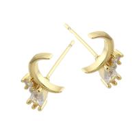 Cubic Zirconia Micro Pave Brass Earring, gold color plated, fashion jewelry & micro pave cubic zirconia & for woman, golden, 8x15x15mm, 10Pairs/Lot, Sold By Lot